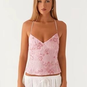 Pink Sequin Halter Crop Top